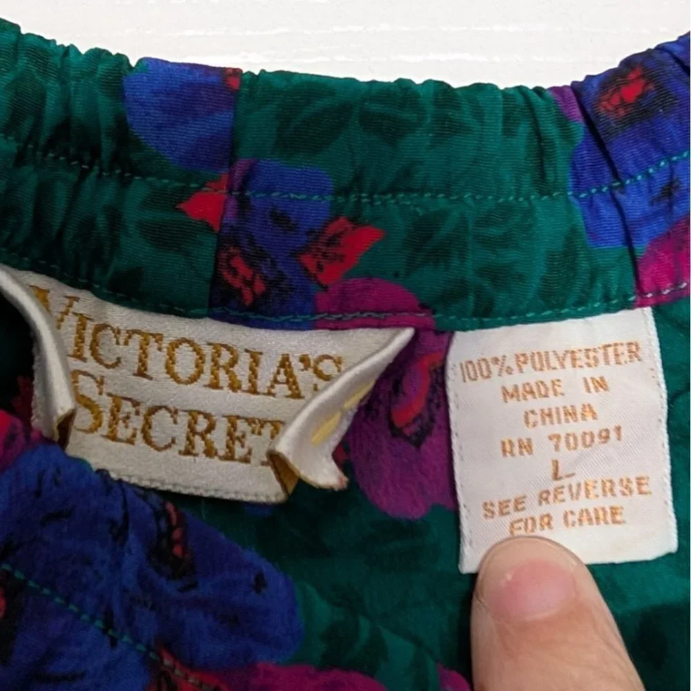 Gold Label Victorias Secret Floral Satin PJ Pants Green Womens Size Large Silky
